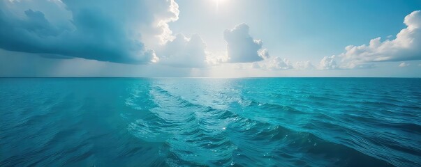 Wall Mural - Dramatic Cerulean Ocean at Horizon, Vast Seascape Evoking Freedom and Mystery, Perfect for Travel, Nature, and Serenity Themes