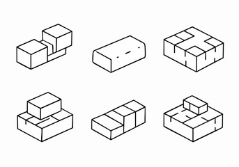Abstract geometric block shapes in hand-drawn line art style, illustrating basic structures and forms.