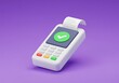 © Bhuiyan - POS Terminal with Green Checkmark for Successful Transaction in Modern Isolated Style with Purple Background Presentation