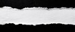 © frank - Torn strip of white paper with rough edge on black background highlighting texture and detail