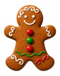 © OMD - Festive gingerbread man cookie with icing and candy buttons.