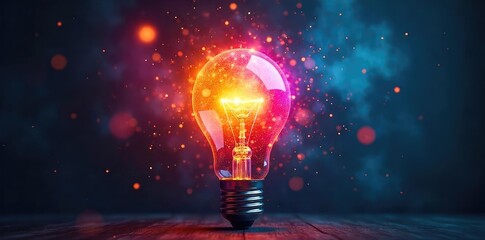 Wall Mural - Exploding Lightbulb Vibrant Colors Radiate Creative Energy and Innovation ? Ideal for Marketing Campaigns Promoting Brainstorming, New Products, and Business Growth