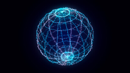 Wall Mural - blue sphere consisting of points and lines. modern wireframe elements. technology grid sphere. 3d re