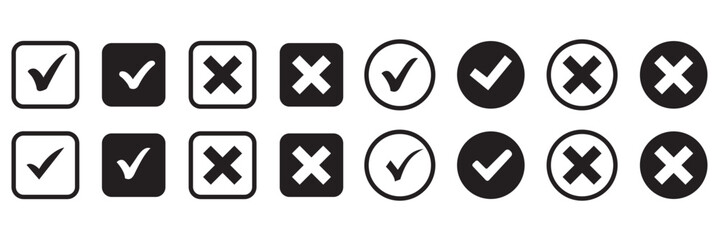 Wall Mural - checkmark and x mark icon. check and uncheck icon vector. validation icon vector. for apps and websi