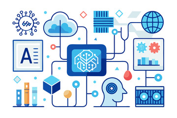 Modern digital AI network connecting cloud data, machine learning, and global information flow for innovative technological advancements and futuristic business solutions