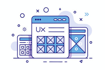 Modern UX design interface concept showcasing website layout and user experience elements, perfect for digital marketing and web development projects