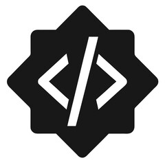 Black and white coding symbol inside a stylized star shape