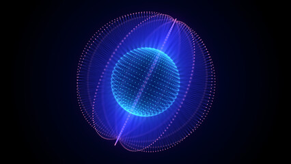 Wall Mural - Technology blue sphere with connecting dots and lines. Digital abstract network structure. 3D rendering.