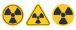 © Mirikiteki - Radiation warning signs set. Nuclear danger symbols in yellow and black color. Hazard alert icons for safety, toxic risk, radioactive materials, nuclear energy, science, industry