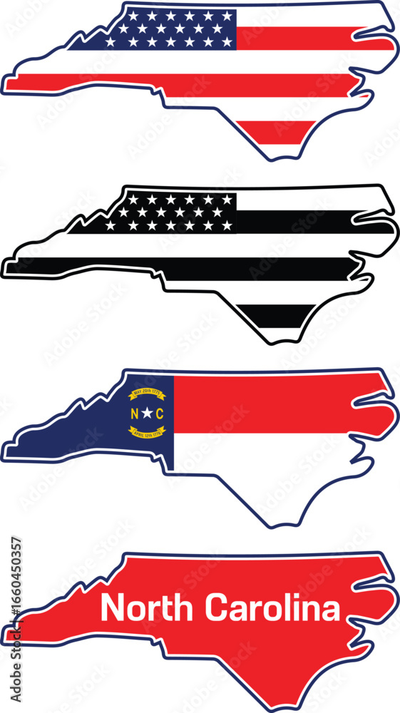 North Carolina state outline flag and map Stock Vector | Adobe Stock