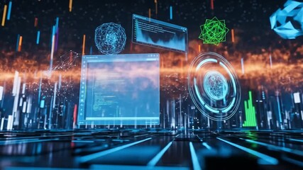 Abstract Digital Interface Displays Floating Data Visualizations