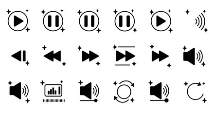 Modern media control icons set with decorative elements
