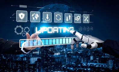 Wall Mural - AI accelerates knowledge growth with smart training tools, virtual learning assistants, and software updates for competitive digital advantage. Vouch