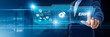© Theyone - Businessman touching ERP on digital screen, enterprise resource planning, workflow integration, inventory management, financial tracking, project coordination, business process optimization