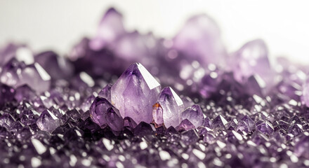 Close up of purple amethyst crystals macro photography