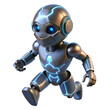 © Mahfuja - 3D Robot Icon with Glowing Electric Veins and Digital Cityscape Isolated on Transparent Background