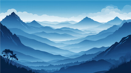 Naklejka na meble Morning mountain landscape with foggy peaks and clear sky