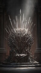 Wall Mural - stunning photo of medieval iron throne of kings made of weapons: swords, daggers, spears, knives bla