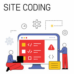 Website development building and development process web page programming and codding digital specialist isolated flat illustration
