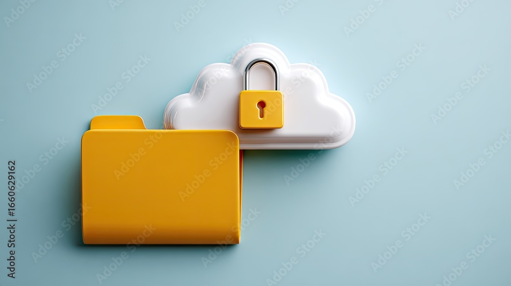 Secure Cloud Data Protection A Yellow Folder And Padlock Icon On A ...