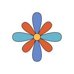 Wall Mural - Groovy retro daisy flower icon with blue and colorful petals. Simple 70s pop groovy element, playful y2k symbol for vibrant vintage mood. Bold aesthetic accent in modern creative projects.