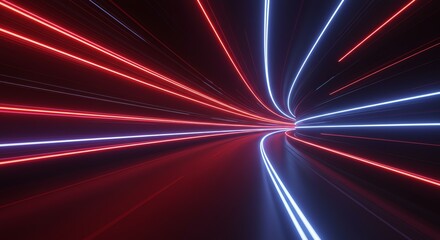 Wall Mural - abstract tunnel with red and blue light trails