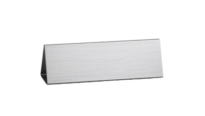 Sleek metallic nameplate for professional branding on an isolated transparent backdrop