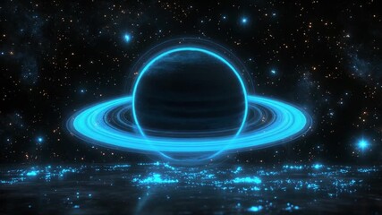 Wall Mural - Glowing ringed planet in dark space