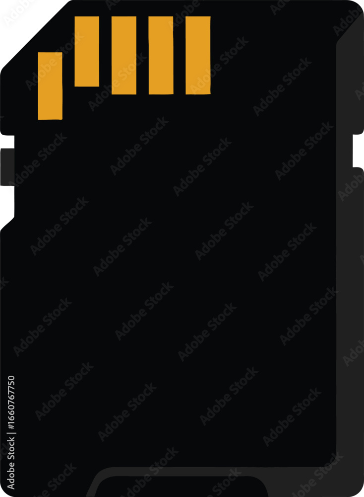Memory Card Icon Vector Illustration. black micro SD card with gold ...