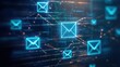 © taweesak - Digital communication network with glowing email icons representing online messaging and data transfer technology illustration