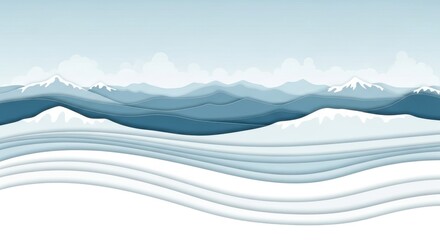 Naklejka na meble Abstract paper cut mountains, serene winter landscape with layered hills and peaks