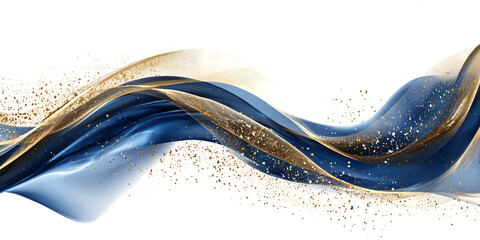 Canvas Print - luxury abstract shiny blue wave with gold on white or transparent background. design element. elegan