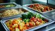 © Maple Stock Photo - A minimalist workspace featuring a metal tray filled with nutritious school meals.