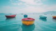© pitchanat - Calm sea with colorful small boats floating on clear turquoise water under a partly cloudy sky du daytime in a peaceful coastal setting