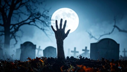 Wall Mural - Scary Halloween night background with pumpkins, bats and creepy tree silhouettes under a full moonlight