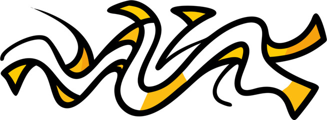 Wall Mural - Abstract wavy design with black outlines and yellow accents on a white background creating a fluid pattern