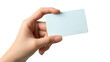 © AleksFil - Woman hand holding empty business card on white background