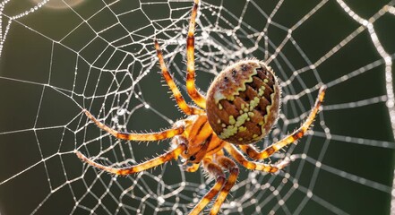 Spider in Web: A macro photograph unveils the intricate beauty of a spider perched delicately on its web. Every detail is meticulously captured.