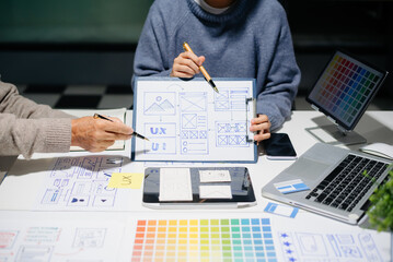 Wall Mural - ux ui design with wireframes, prototypes, and color planning. creative web design development with r