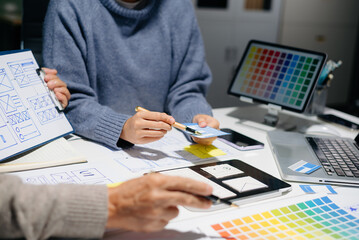 Wall Mural - ux ui design with wireframes, prototypes, and color planning. creative web design development with r