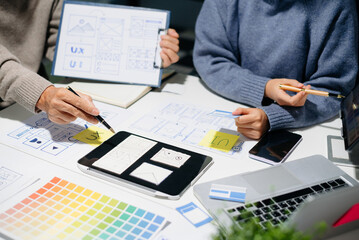 Wall Mural - ux ui design with wireframes, prototypes, and color planning. creative web design development with r