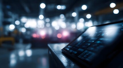 Futuristic control room interface with glowing display screens