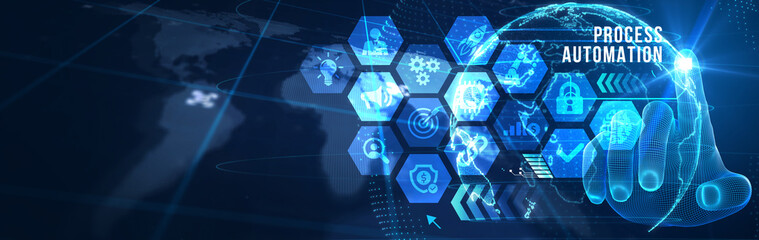 Business process automation, industrial technology innovation, optimization concept. 3d illustration