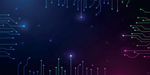 Abstract technology background with glowing digital circuit board connections and futuristic data flow