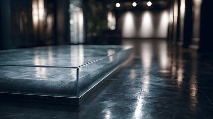 Wall Mural - Elevated glass platform with reflective surfaces in a luxury setting