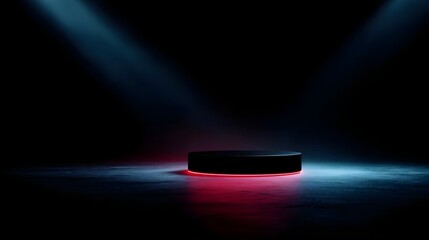Wall Mural - futuristic podium with neon light ring and high tech lighting