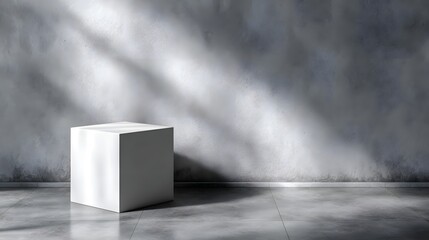 Wall Mural - Minimalist display stand with a white cube on a clean floor