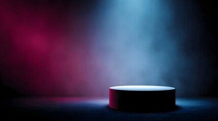 Wall Mural - Illuminated circular podium in a dark studio background