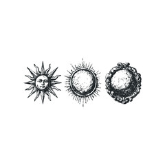 Wall Mural - Engraved Celestial Orbs with Face and Ornate Border