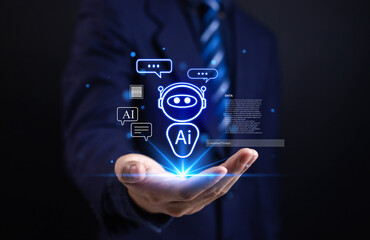 futuristic concept of artificial intelligence and chatbot technology, business communication with ai